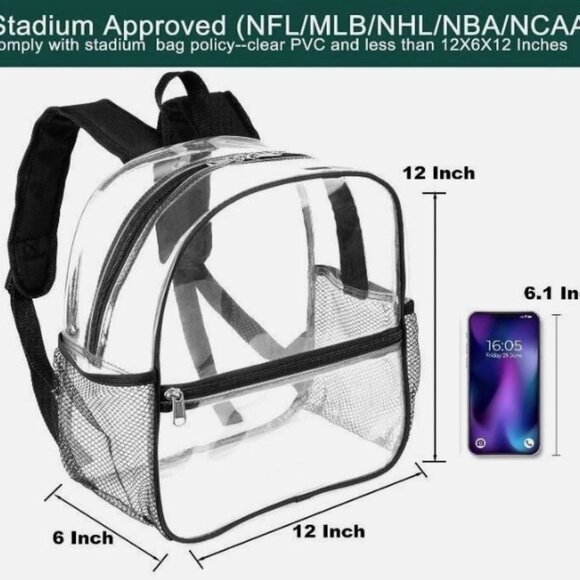 Mini Clear Backpack Stadium Approved Small Clear Sports Concerts Bag - Picture 3 of 8